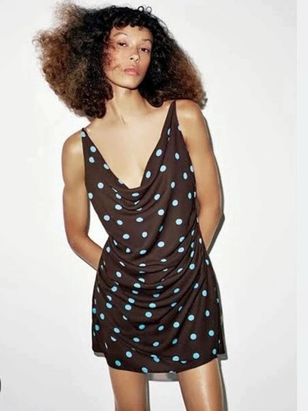 New with tags! Zara Polka Dot Mini Dress Brown & Blue